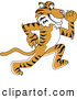 Big Cat Cartoon Vector Clipart of a Happy Tiger Character School Mascot Running by Toons4Biz