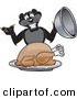 Big Cat Cartoon Vector Clipart of a Hungry Black Jaguar Mascot Character Serving a Turkey by Toons4Biz