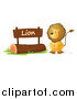Big Cat Cartoon Vector Clipart of a Lion by a Wooden Sign by