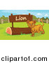 Big Cat Cartoon Vector Clipart of a Lion Cub by a Sign by