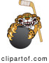 Big Cat Cartoon Vector Clipart of a Mad Cheetah, Jaguar or Leopard Character School Mascot Grabbing a Hockey Puck by Mascot Junction