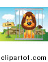 Big Cat Cartoon Vector Clipart of a Mad Zoo Lion in a Cage by