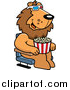 Big Cat Cartoon Vector Clipart of a Male Lion Eating Popcorn and Watching a 3d Movie at the Theater by Cory Thoman
