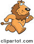 Big Cat Cartoon Vector Clipart of a Male Lion Running Upright on His Hind Legs by Cory Thoman