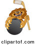 Big Cat Cartoon Vector Clipart of a Mean Lion Character Mascot Grabbing a Hockey Puck by Toons4Biz