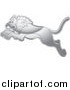Big Cat Cartoon Vector Clipart of a Reflective Silver Leaping Lion Facing Left by Lal Perera