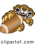 Big Cat Cartoon Vector Clipart of a Scary Cheetah, Jaguar or Leopard Character School Mascot Grabbing a Football by Toons4Biz