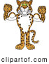 Big Cat Cartoon Vector Clipart of a Smiling Cheetah, Jaguar or Leopard Character School Mascot Flexing by Toons4Biz
