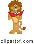 Big Cat Cartoon Vector Clipart of a Smiling Lion Character Mascot Reading by Mascot Junction