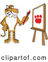 Big Cat Cartoon Vector Clipart of a Smiling Tiger Character School Mascot Painting a Canvas by Toons4Biz