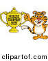 Big Cat Cartoon Vector Clipart of a Smiling Tiger Wildcat Character Holding a Golden Worlds Greatest Dad Trophy by Dennis Holmes Designs