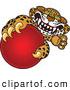 Big Cat Cartoon Vector Clipart of a Spotted Cheetah, Jaguar or Leopard Character School Mascot Grabbing a Red Ball by Toons4Biz