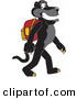 Big Cat Cartoon Vector Clipart of a Sweet Black Jaguar Mascot Character Walking to School by Toons4Biz