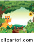 Big Cat Cartoon Vector Clipart of a Tiger and Bugs in a Forest by