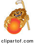 Big Cat Cartoon Vector Clipart of a Vicious Lion Character Mascot Grabbing a Hockey Ball by Toons4Biz