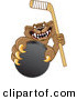Big Cat Cartoon Vector Clipart of an Aggressive Cougar Mascot Character Grasping a Hockey Puck by Toons4Biz
