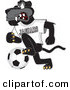 Big Cat Cartoon Vector Clipart of an Angry Black Jaguar Mascot Character Kicking a Soccer Ball by Toons4Biz
