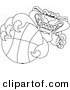 Big Cat Cartoon Vector Clipart of an Outline Design of a Panther Character Mascot Grabbing a Basketball by Mascot Junction
