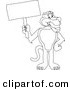 Big Cat Cartoon Vector Clipart of an Outline Design of a Panther Character Mascot Holding a Blank Sign by Toons4Biz
