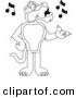 Big Cat Cartoon Vector Clipart of an Outline Design of a Panther Character Mascot Singing by Toons4Biz