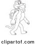 Big Cat Cartoon Vector Clipart of an Outline Design of a Panther Character Mascot Walking to School by Mascot Junction