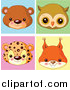 Big Cat Cartoon Vector Clipart of Cute Baby Bear Owl Leopard and Squirrel Avatar Faces by Pushkin