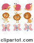 Big Cat Cartoon Vector Clipart of Happy Snails Lions and Butterflies by