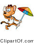Big Cat Clipart of a Beach Leopard Running with an Umbrella by Dero
