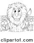 Big Cat Clipart of a Black and White Lion Sitting in a Tulip Field by Alex Bannykh