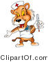 Big Cat Clipart of a Nurse Tiger with a Thermometer by Dero