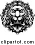 Big Cat Vector Clipart of a Black and White Angry Lion Head with a Curly Mane by Vector Tradition SM
