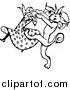 Big Cat Vector Clipart of a Black and White Dancing Girl and Lion by Prawny Vintage