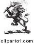 Big Cat Vector Clipart of a Black and White Lion Crest with a Torch by Picsburg