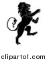 Big Cat Vector Clipart of a Black and White Rearing Heraldic Lion by AtStockIllustration