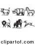 Big Cat Vector Clipart of a Black and White Safari Boar, Rhino, Zebra, Lion, Gorilla and Antelope by Xunantunich