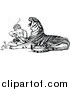 Big Cat Vector Clipart of a Black and White Zookeeper Tending to an Injured Tiger by Prawny Vintage