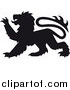 Big Cat Vector Clipart of a Black Heraldic Lion Clawing by Vector Tradition SM