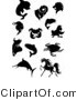 Big Cat Vector Clipart of a Black Silhouetted Lion and Other Animals by Vector Tradition SM