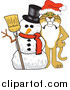 Big Cat Vector Clipart of a Bobcat with a Christmas Snowman by Mascot Junction
