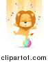 Big Cat Vector Clipart of a Circus Lion Juggling Pins and Balancing One Legged on a Ball by Qiun