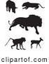 Big Cat Vector Clipart of a Digital Set of Animal Silhouettes; Boar, Panther, Lion, Baboon and Deer by
