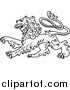 Big Cat Vector Clipart of a Lineart Long Haired Heraldic Lion by Vector Tradition SM