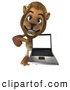 Big Cat Vector Clipart of a Lion Character Presenting a Laptop While Smiling by