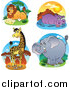 Big Cat Vector Clipart of a Lion, Hippo, Giraffe and Elephant Safari Logos by Visekart