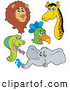 Big Cat Vector Clipart of a Lion, Parrot, Snake, Giraffe and Elephant by Visekart