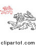 Big Cat Vector Clipart of a Long, Curly Haired Heraldic Lions by Vector Tradition SM