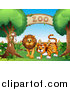 Big Cat Vector Clipart of a Monkey, Lion and Tiger at a Zoo Entrance by