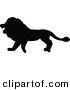 Big Cat Vector Clipart of a Profiled Black Lion Silhouette Walking Left by