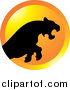 Big Cat Vector Clipart of a Silhouetted Leaping Puma or Tiger over an Orange Circle by Lal Perera