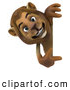 Big Cat Vector Clipart of a Smiling Lion Character Pointing to and Looking Around a Blank Sign by